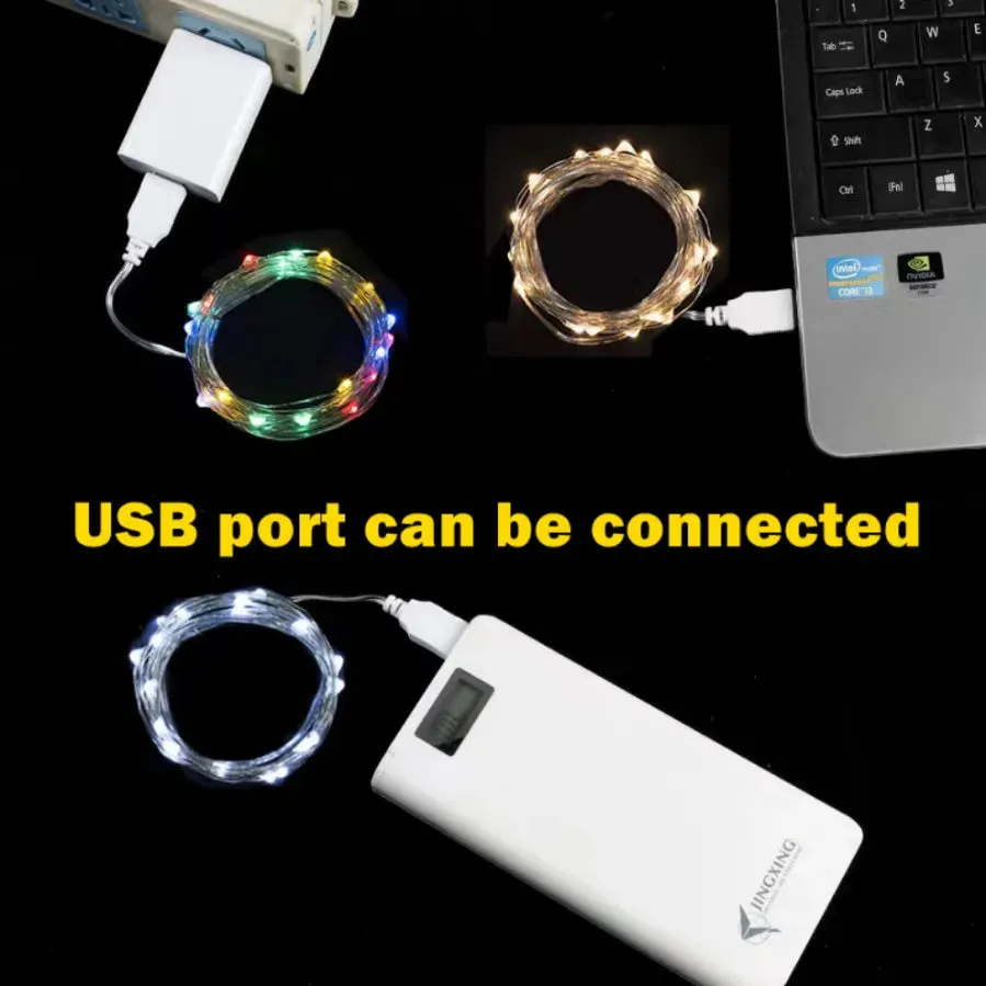 1-20M USB LED String Lights Copper Silver Wire Garland Light Waterproof Fairy Indoor/Outdoor Lights For Christmas Wedding Party Decoration