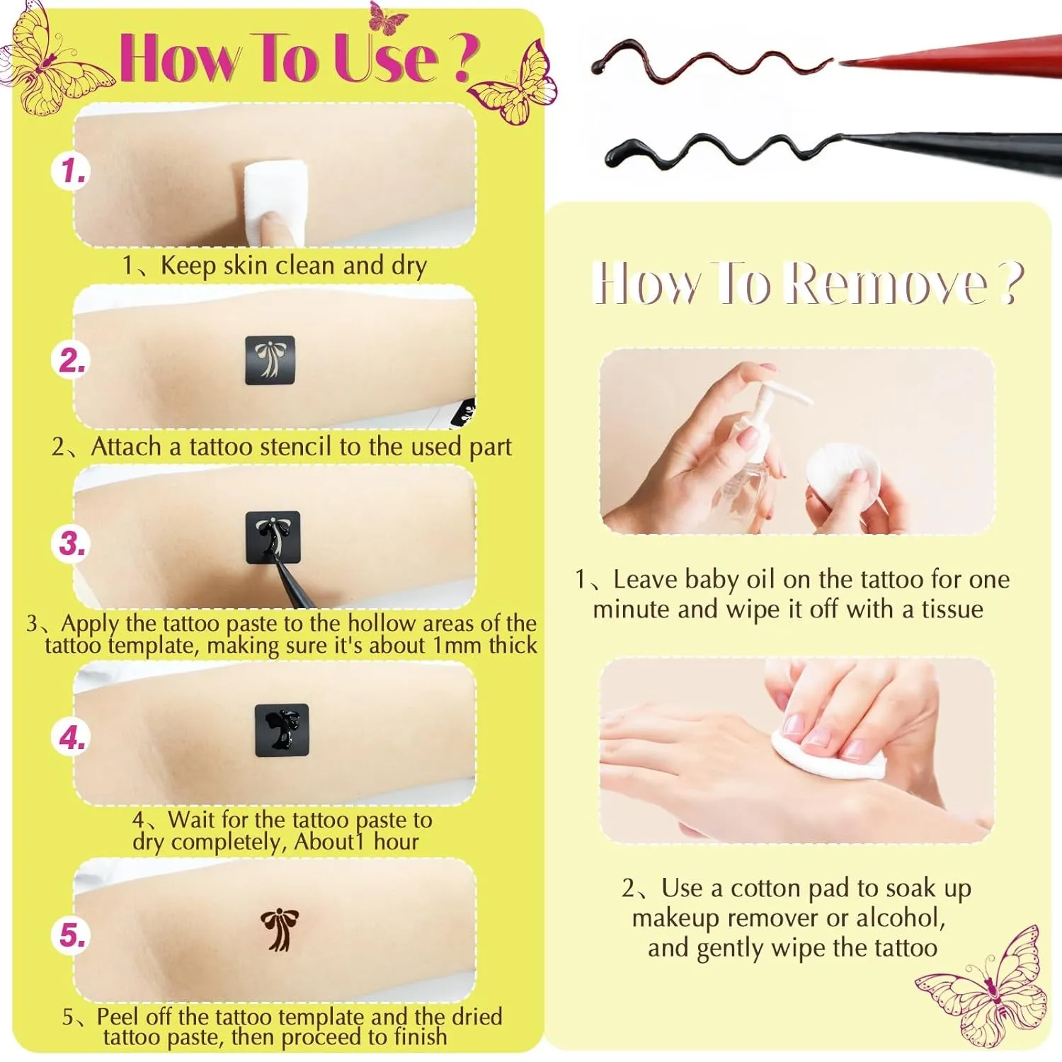 126 PCS Temporary Tattoos Stencils Kit,Henna Tattoos Kit - 6 Pcs 2 Color(Brown Black) Ink with Gloves,Diy Body Art Painting for Women Men Adults Kids