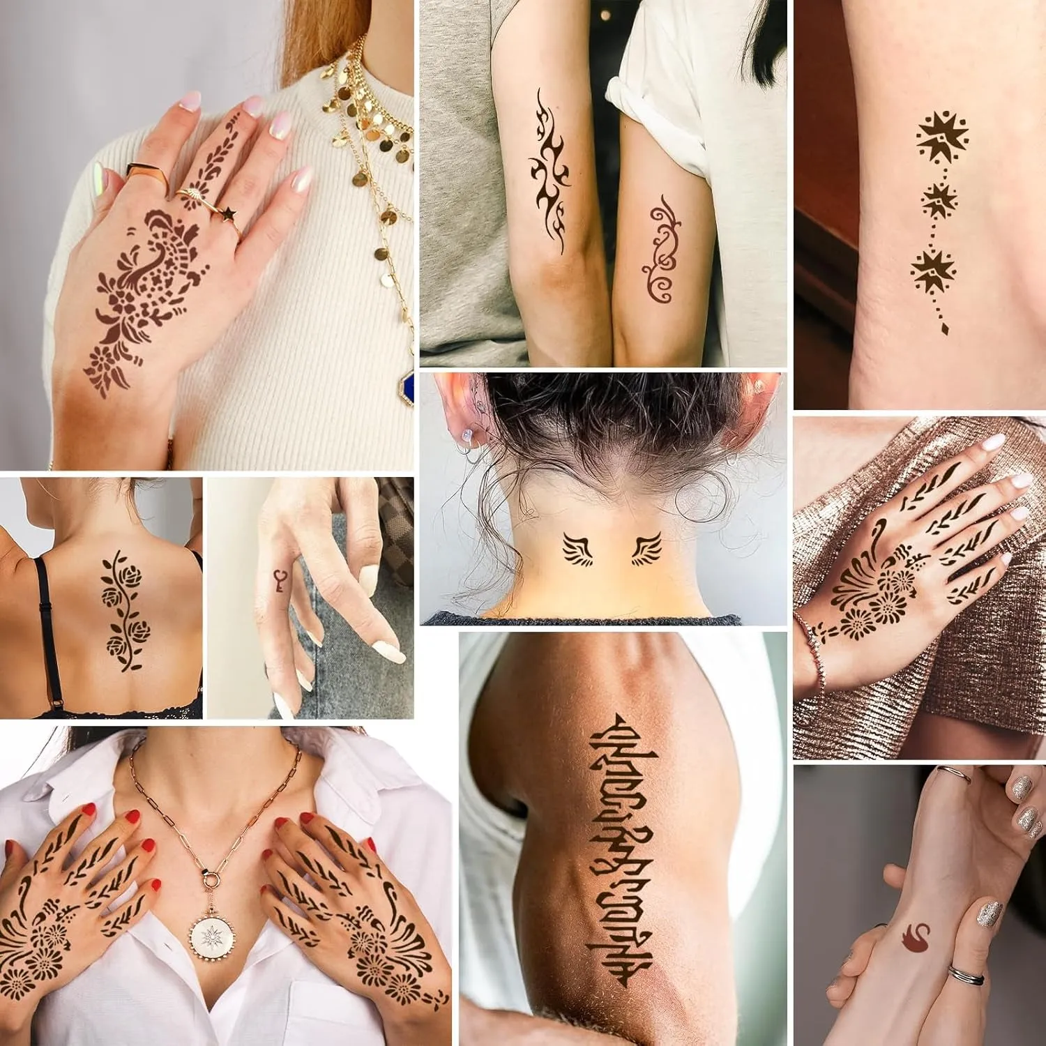 126 PCS Temporary Tattoos Stencils Kit,Henna Tattoos Kit - 6 Pcs 2 Color(Brown Black) Ink with Gloves,Diy Body Art Painting for Women Men Adults Kids