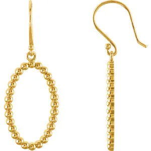 14K Yellow Oval Beaded Design Earrings
