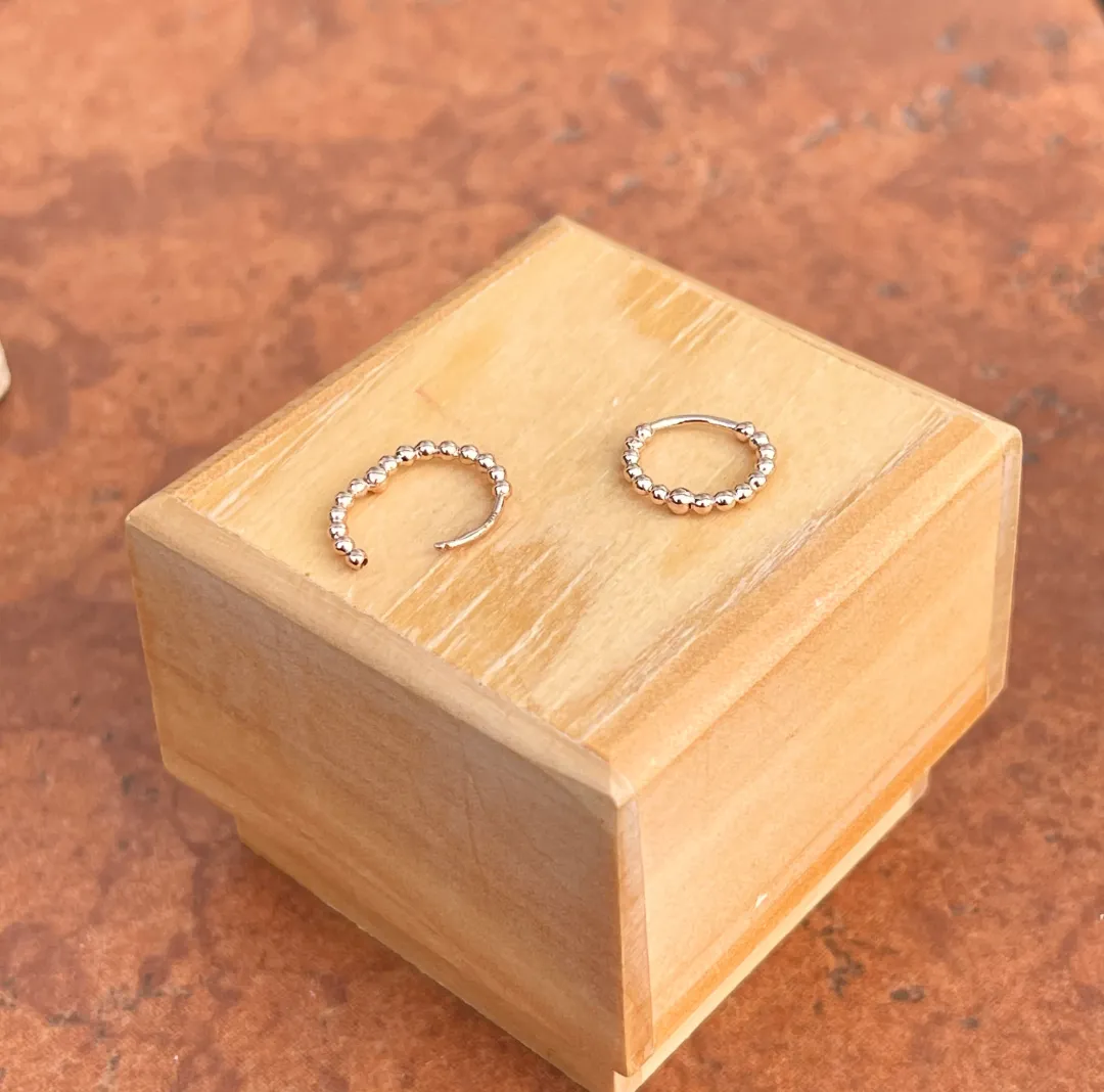 14KT Rose Gold Beaded Huggie Hoop Earrings