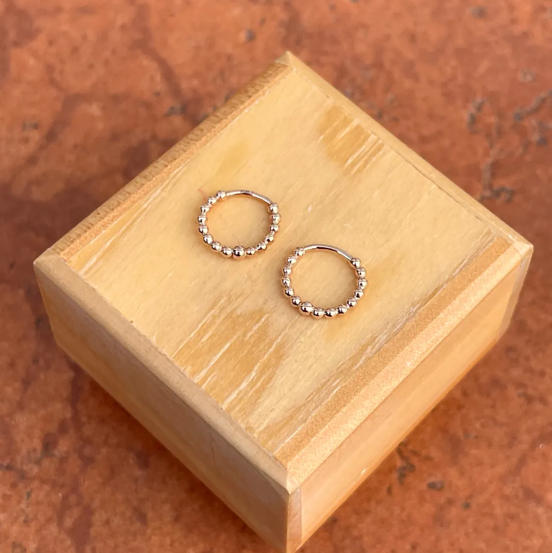 14KT Rose Gold Beaded Huggie Hoop Earrings