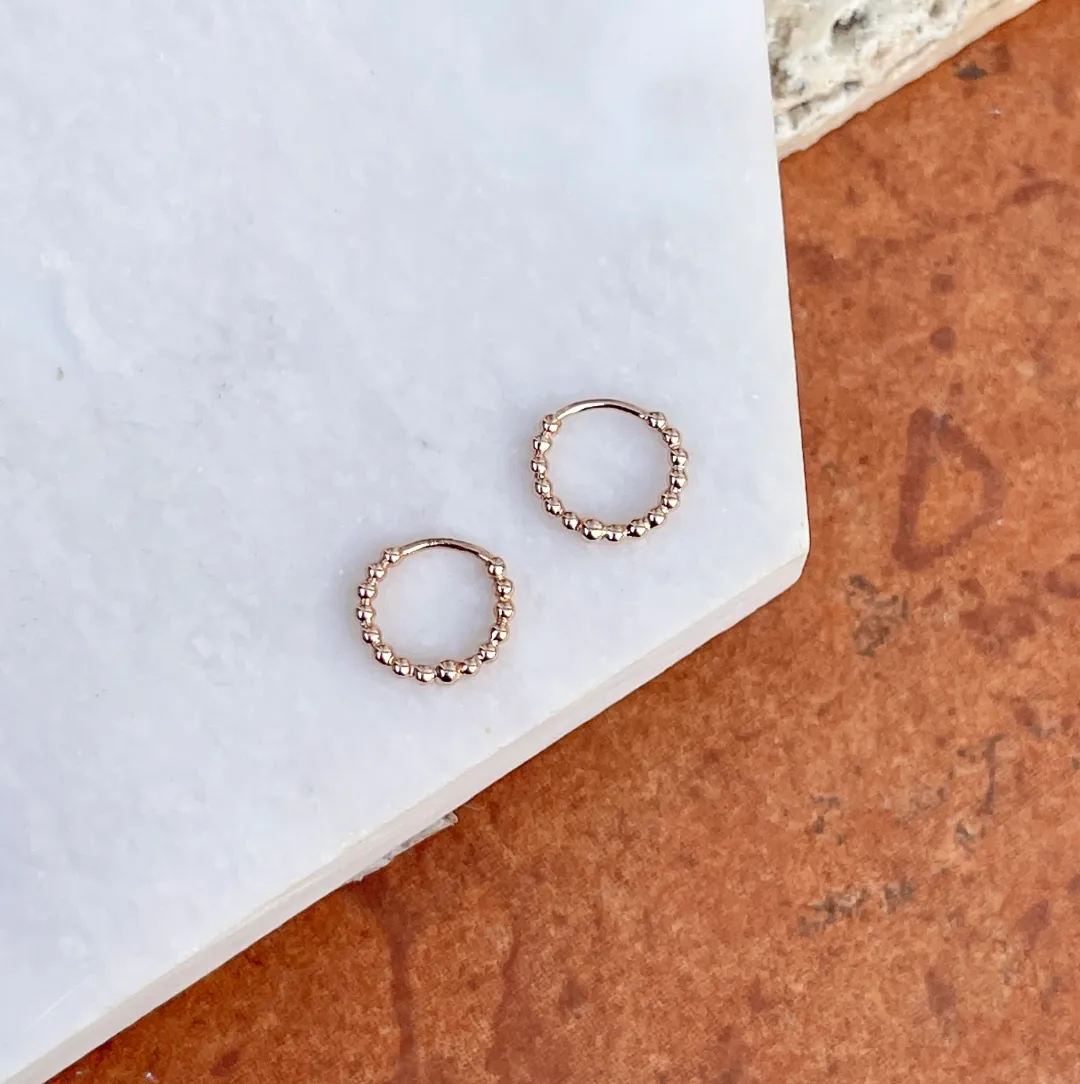 14KT Rose Gold Beaded Huggie Hoop Earrings