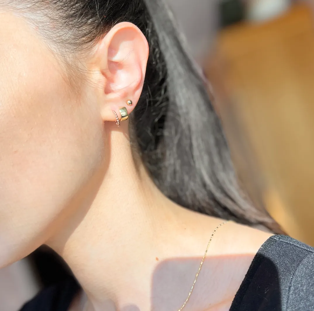 14KT Rose Gold Beaded Huggie Hoop Earrings