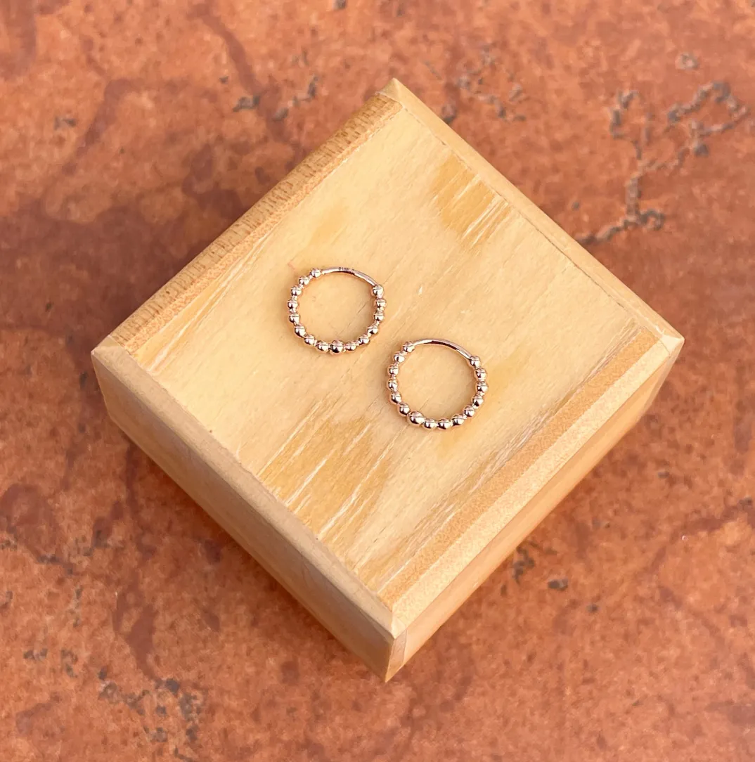 14KT Rose Gold Beaded Huggie Hoop Earrings