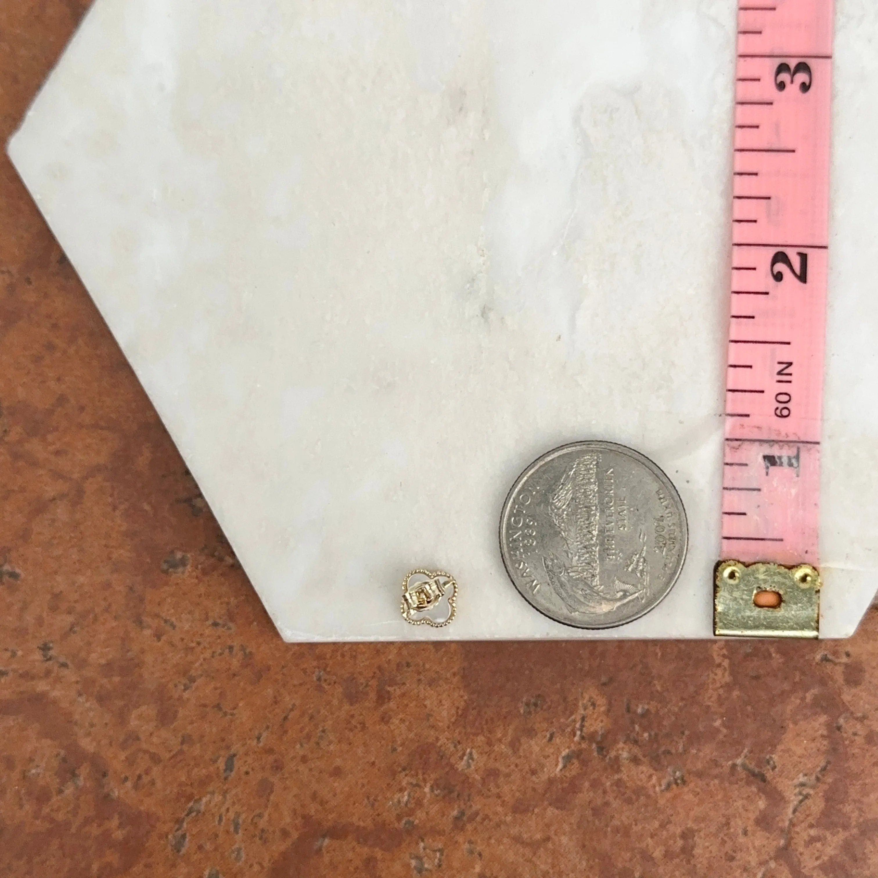 14KT Yellow Gold 8mm Beaded Mother of Pearl Clover Stud Earrings