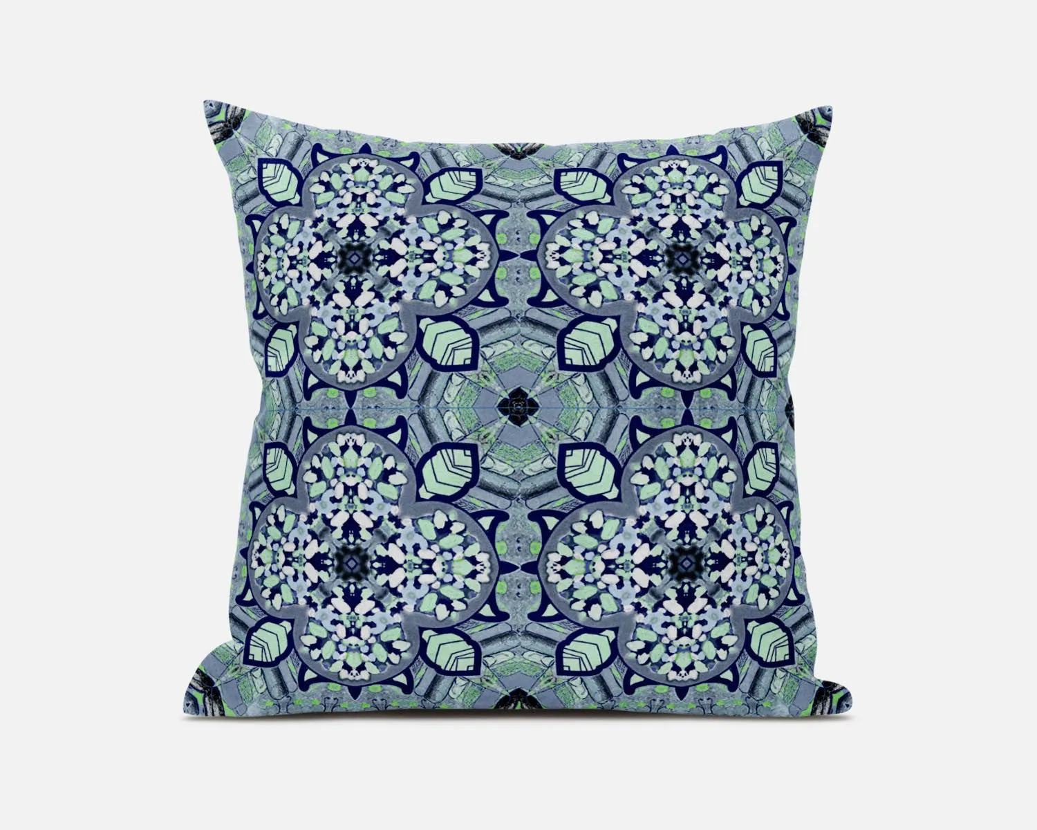 16” Blue Aqua Cloverleaf Boho Zippered Suede Throw Pillow