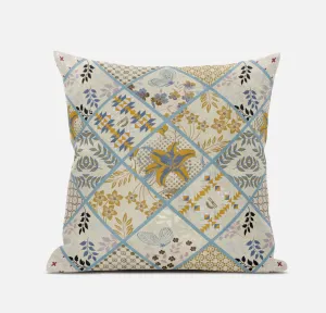 16” Gold Cream Patch Suede Zippered Throw Pillow