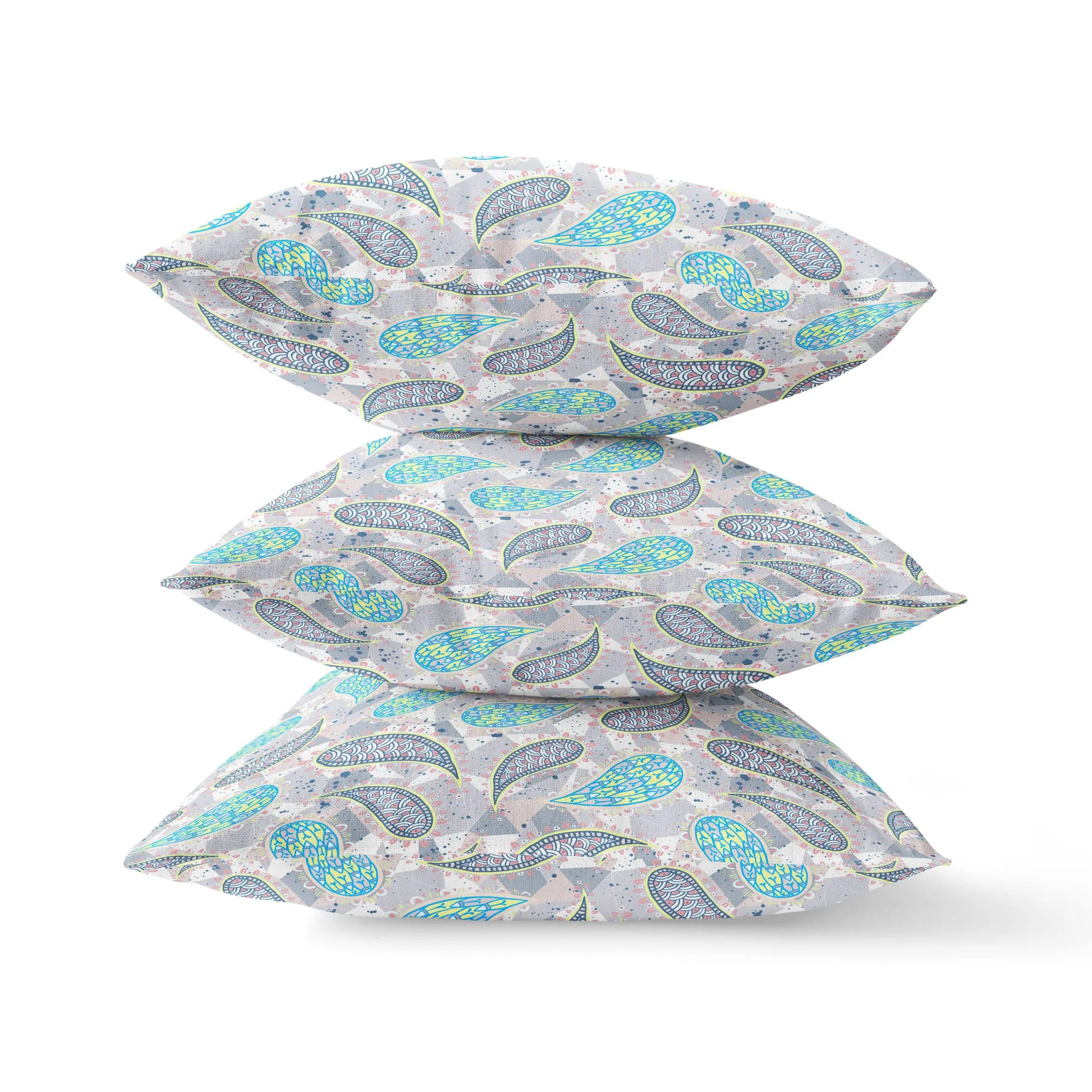 16” Gray Green Boho Paisley Zippered Suede Throw Pillow