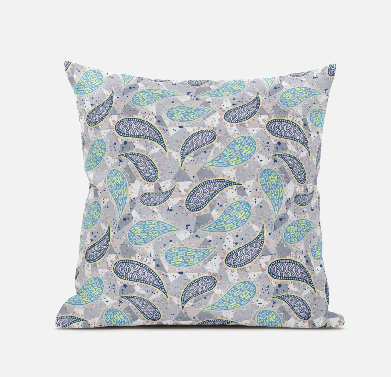 16” Gray Green Boho Paisley Zippered Suede Throw Pillow