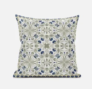 16” White Green Paisley Zippered Suede Throw Pillow