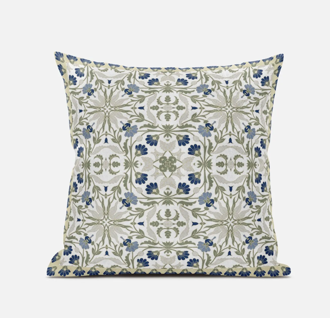 16” White Green Paisley Zippered Suede Throw Pillow