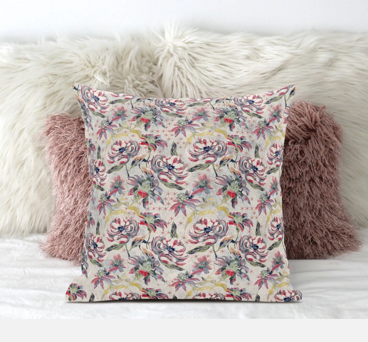 16" Pink Yellow Roses Zippered Suede Throw Pillow