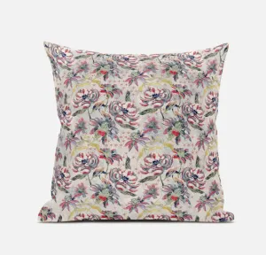 16" Pink Yellow Roses Zippered Suede Throw Pillow