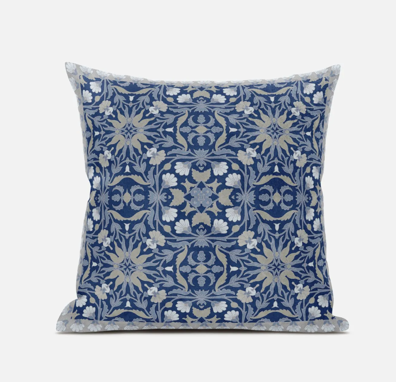 20” Blue Gray Paisley Zippered Suede Throw Pillow