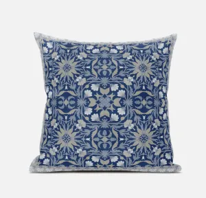 20” Blue Gray Paisley Zippered Suede Throw Pillow