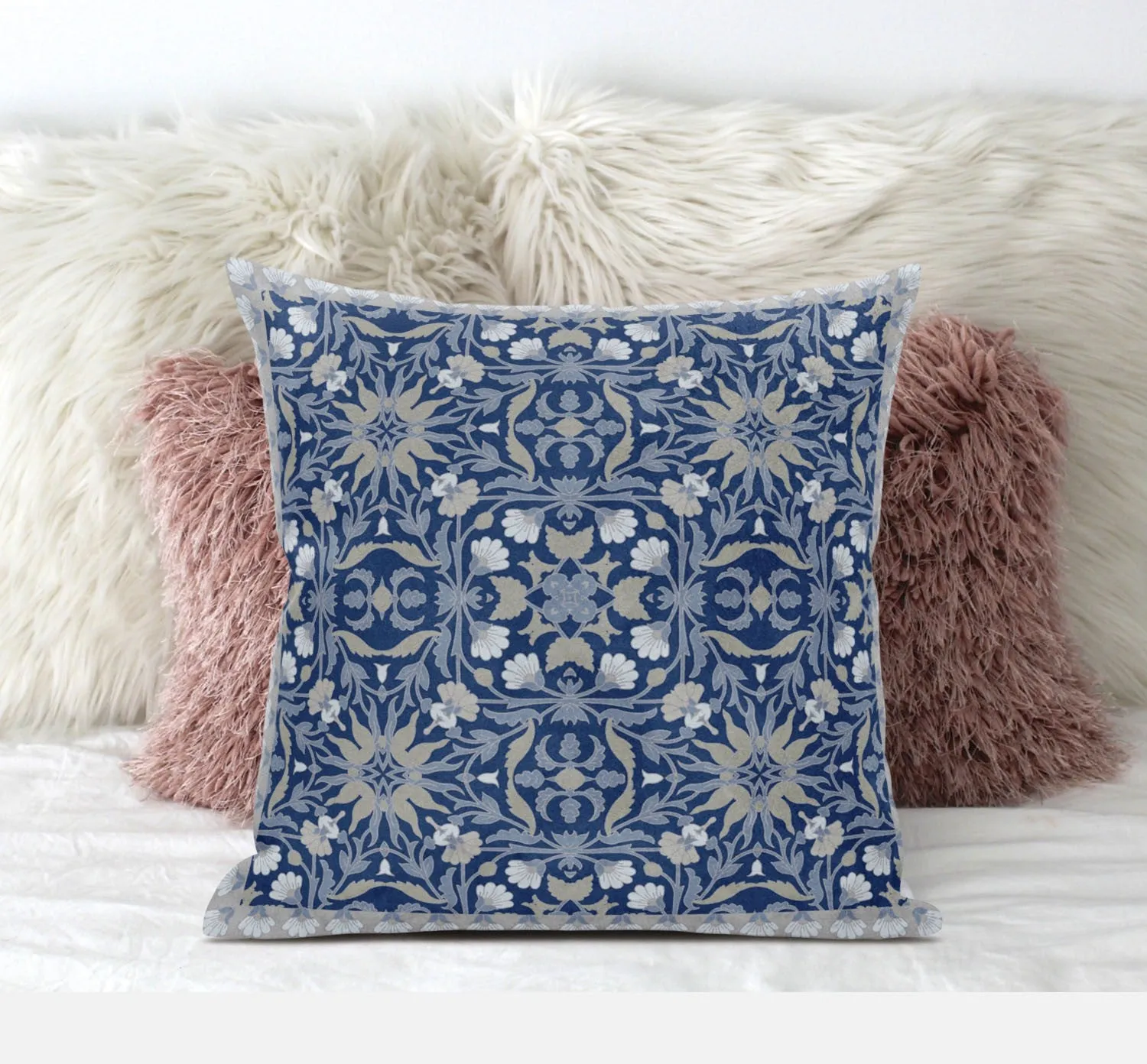 20” Blue Gray Paisley Zippered Suede Throw Pillow