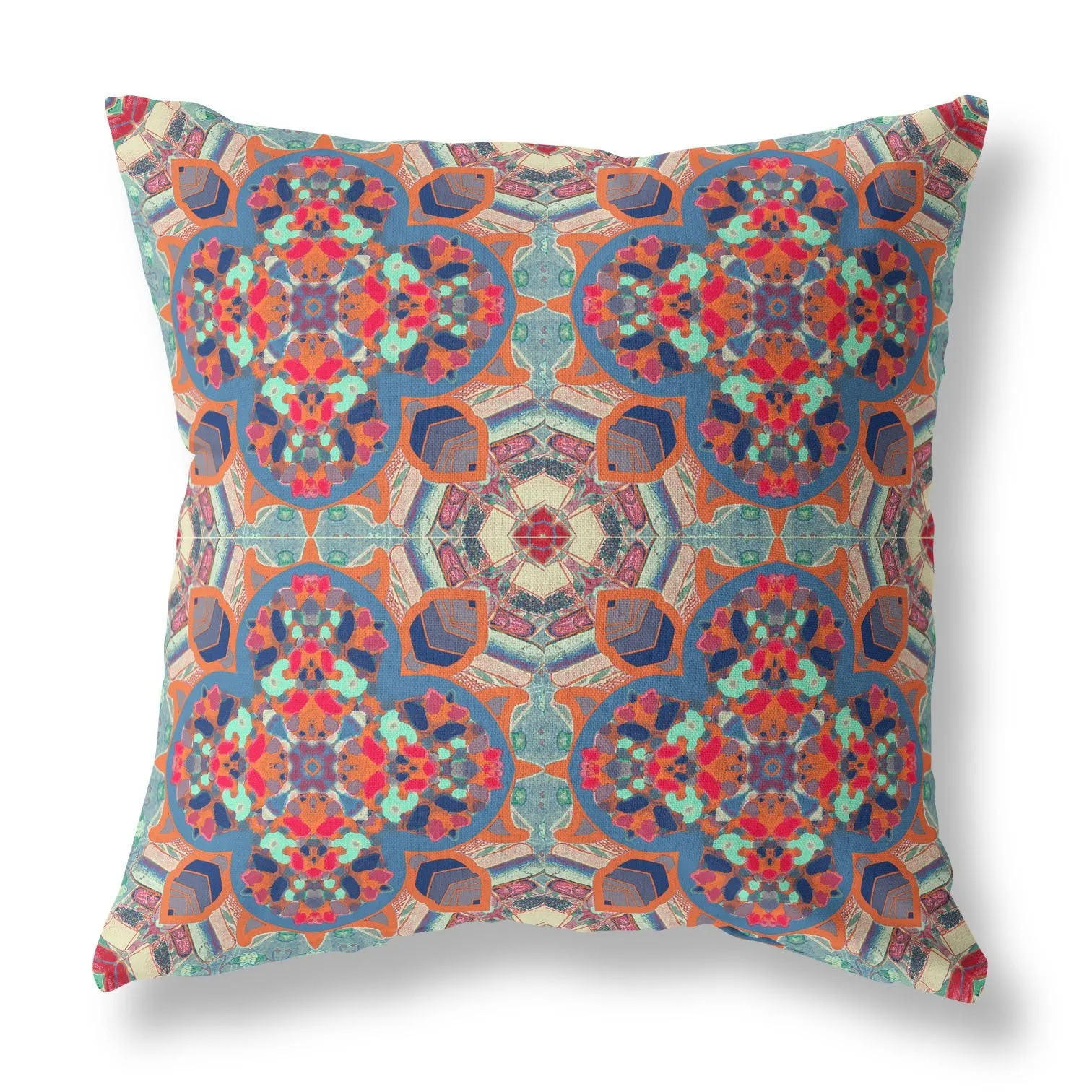 20” Orange Blue Cloverleaf Indoor Outdoor Zippered Throw Pillow