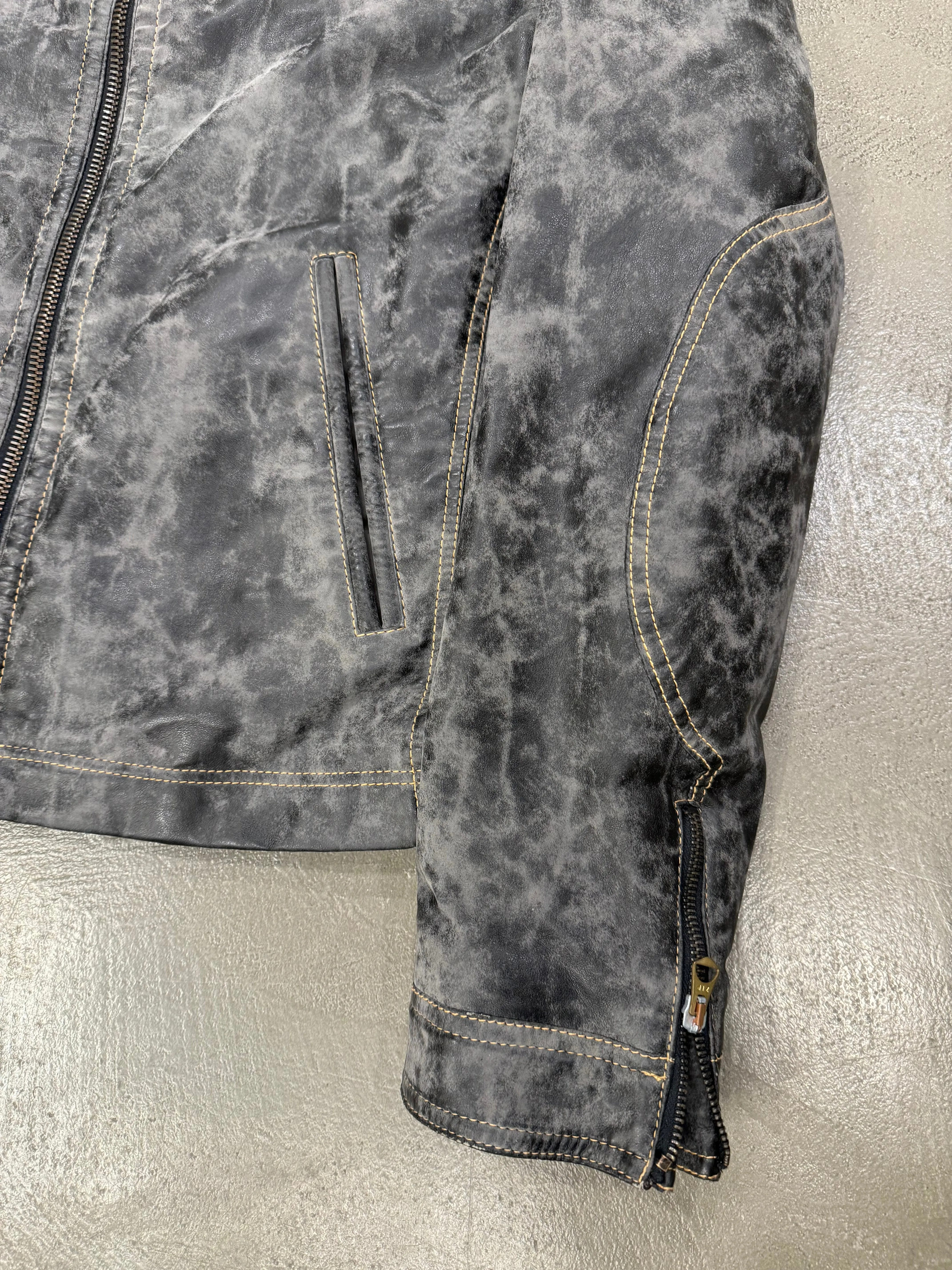 2000s Armani acid wash faded leather jacket
