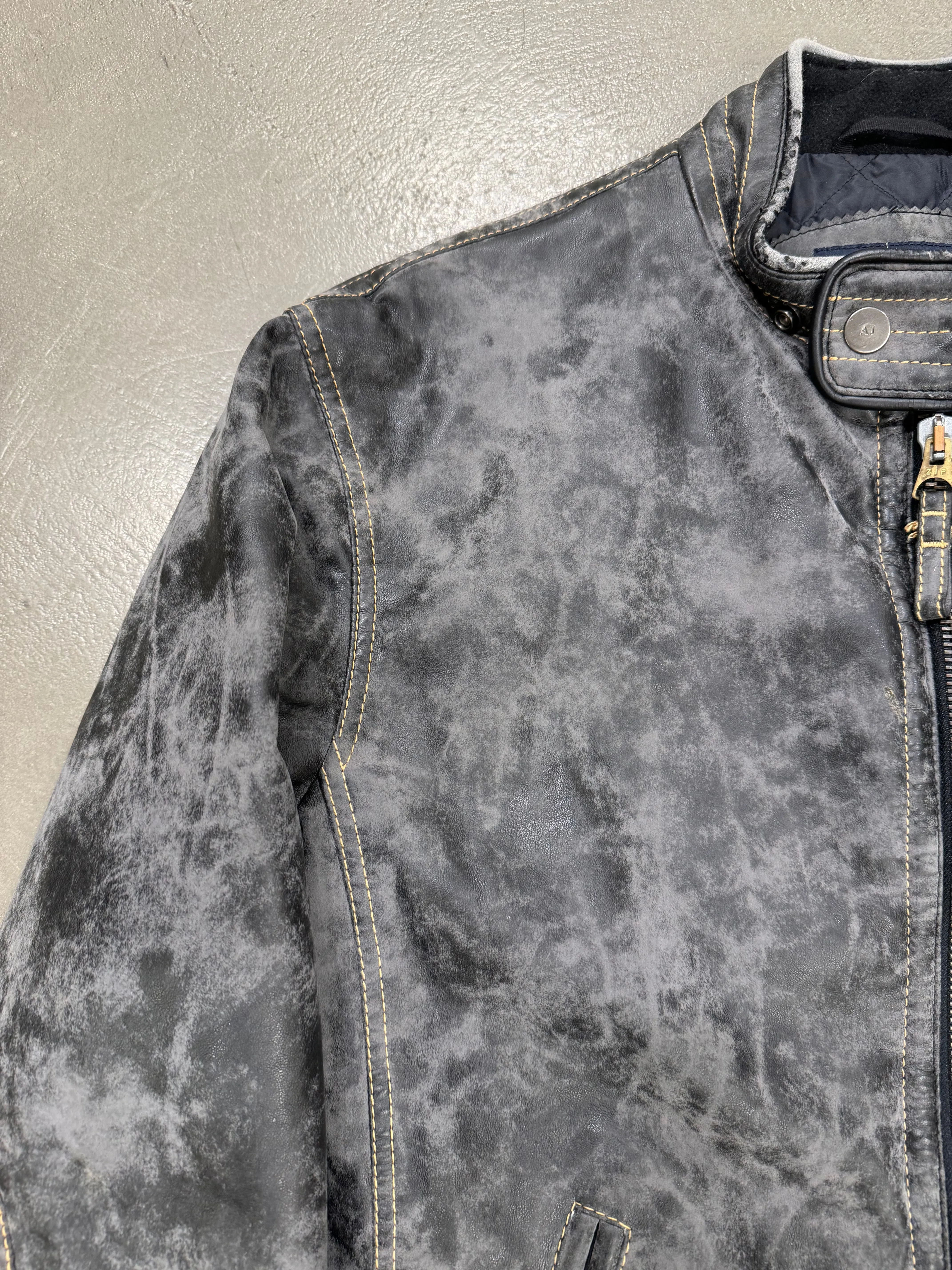 2000s Armani acid wash faded leather jacket
