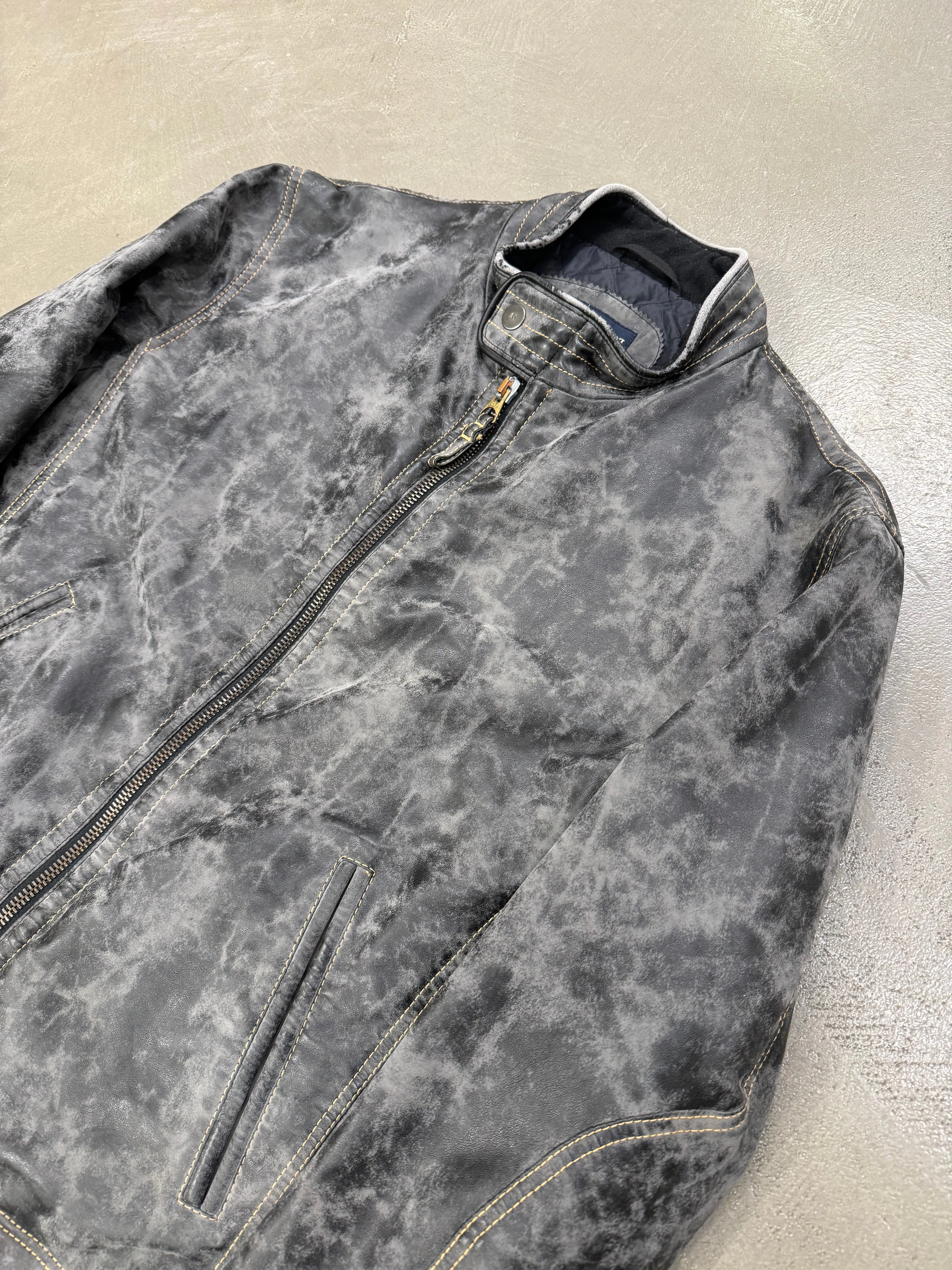 2000s Armani acid wash faded leather jacket