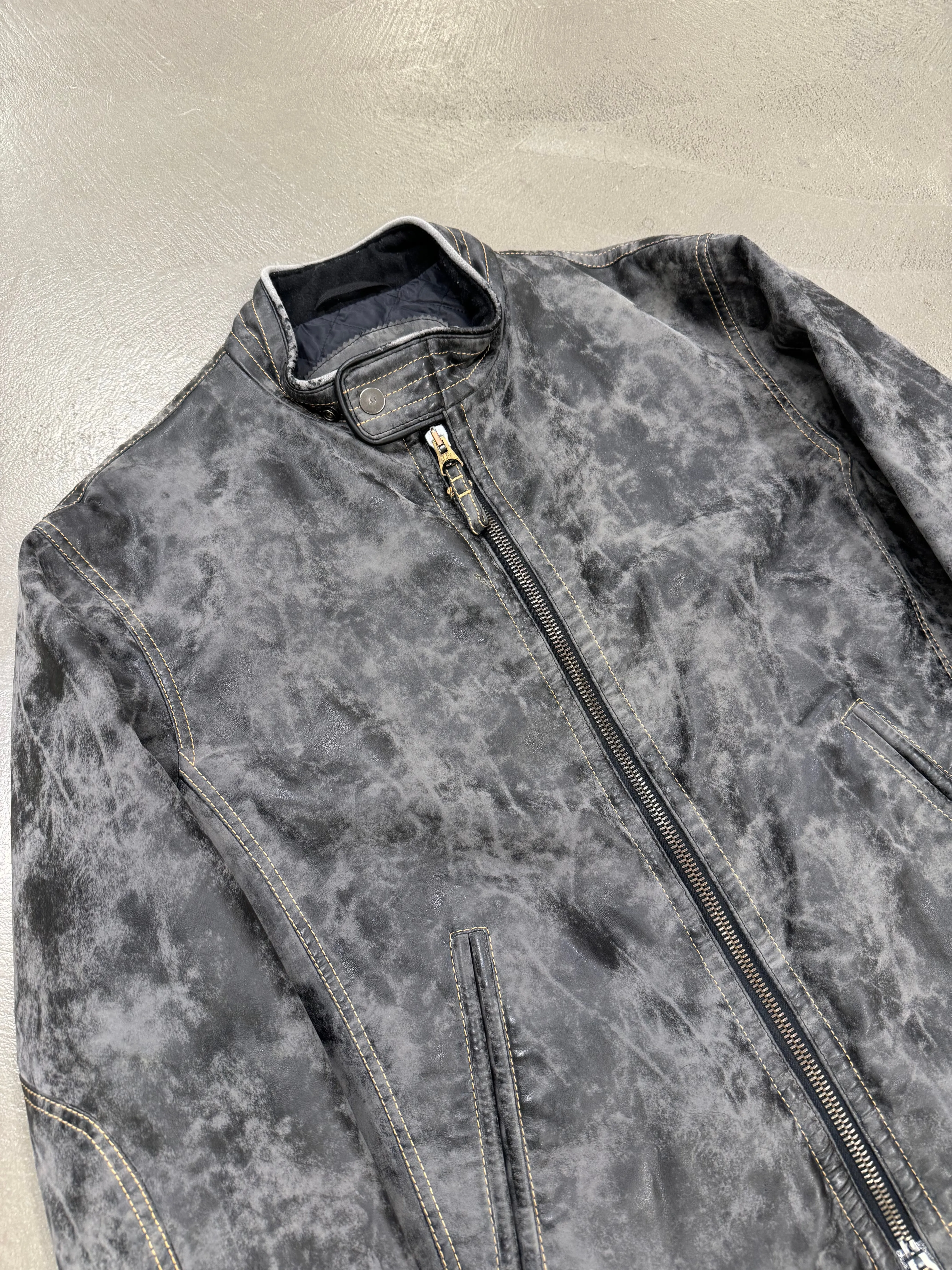2000s Armani acid wash faded leather jacket