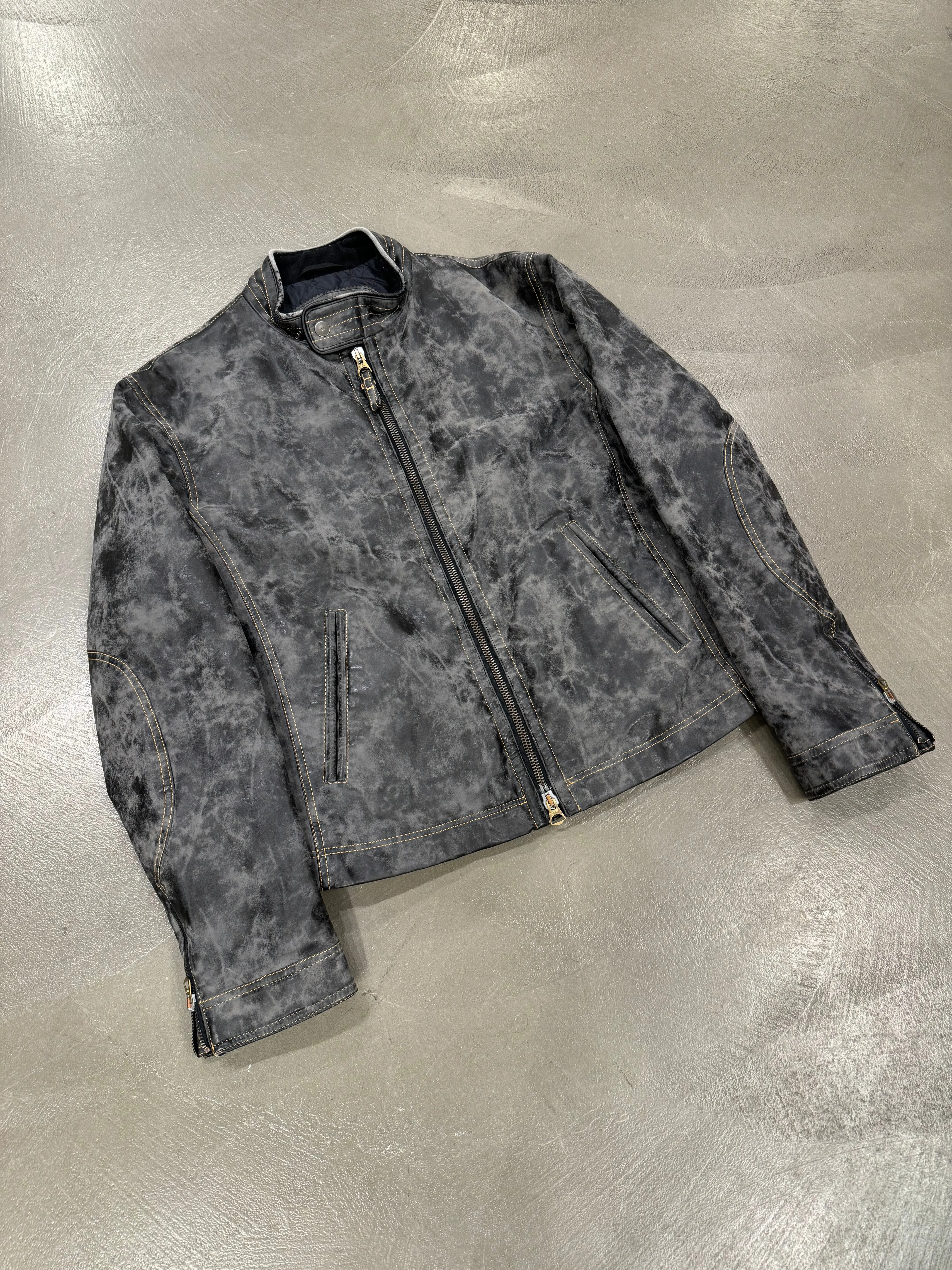 2000s Armani acid wash faded leather jacket