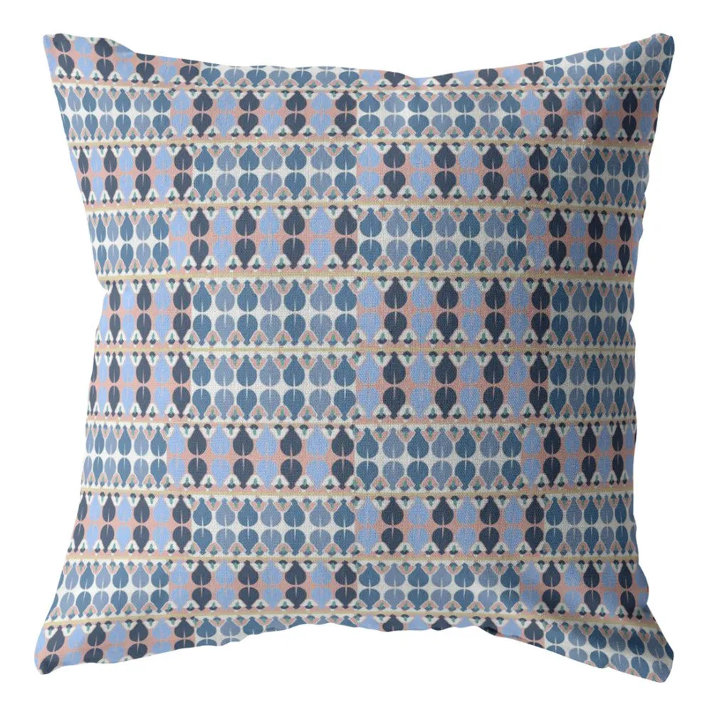 20" Blue Gray Spades Indoor Outdoor Zippered Throw Pillow