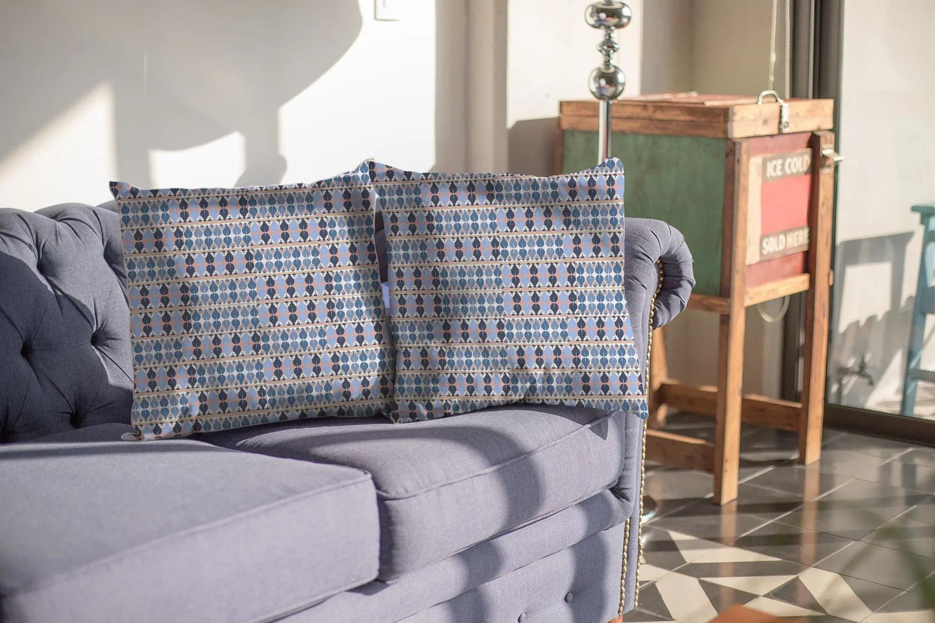 20" Blue Gray Spades Indoor Outdoor Zippered Throw Pillow