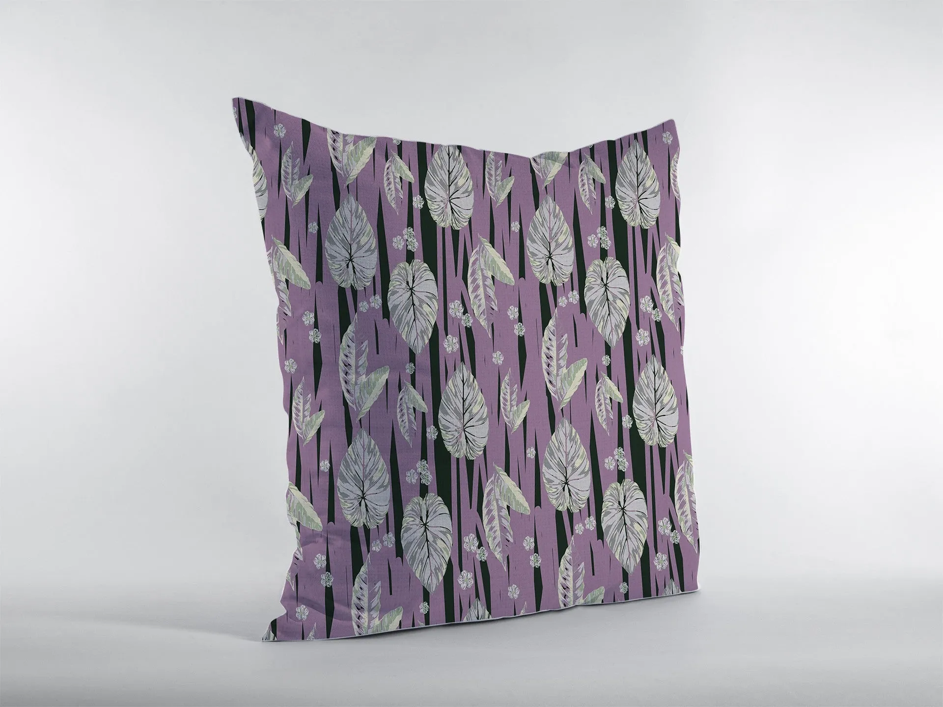 26” Lavender Black Fall Leaves Indoor Outdoor Zippered Throw Pillow