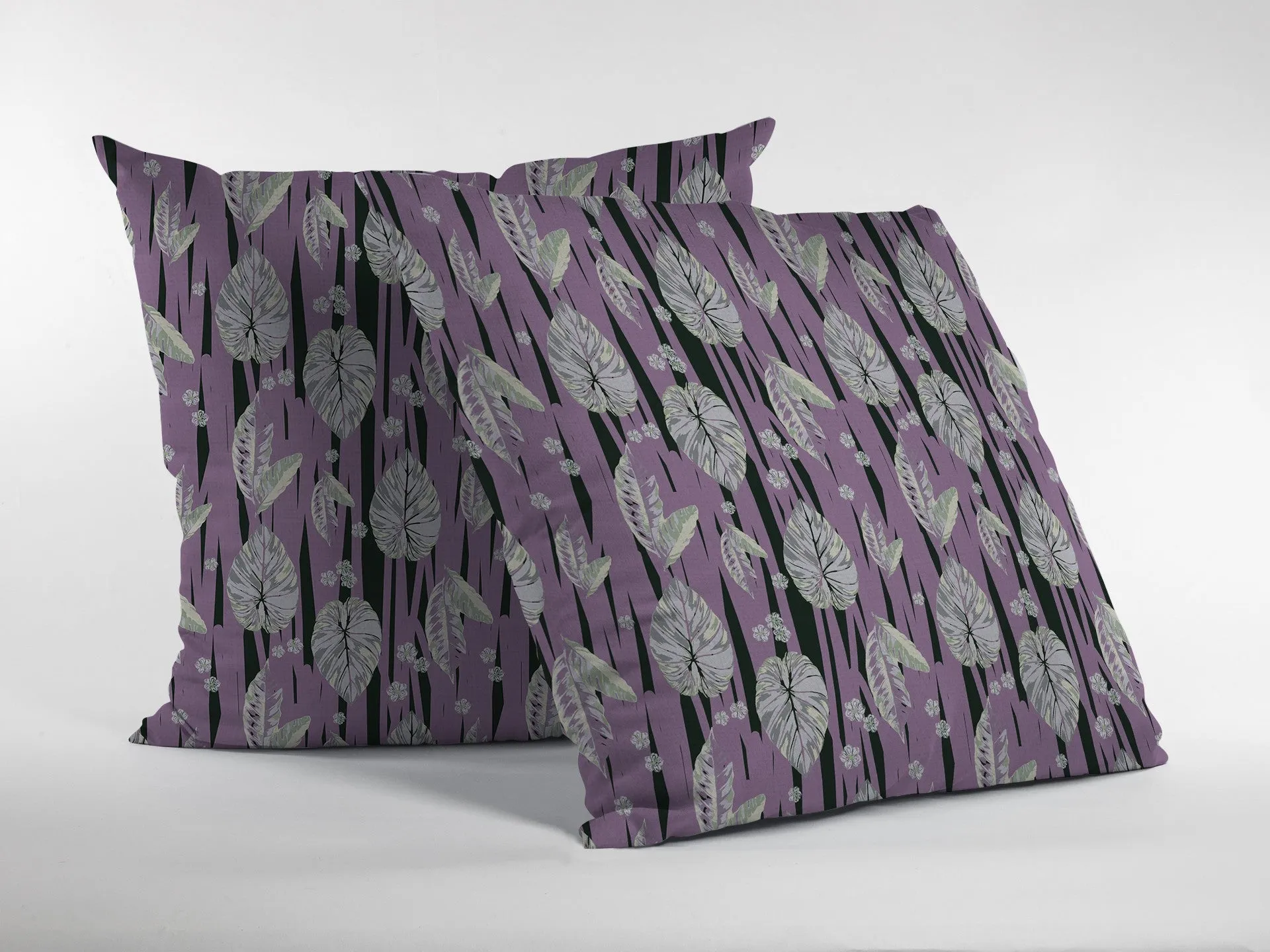 26” Lavender Black Fall Leaves Indoor Outdoor Zippered Throw Pillow