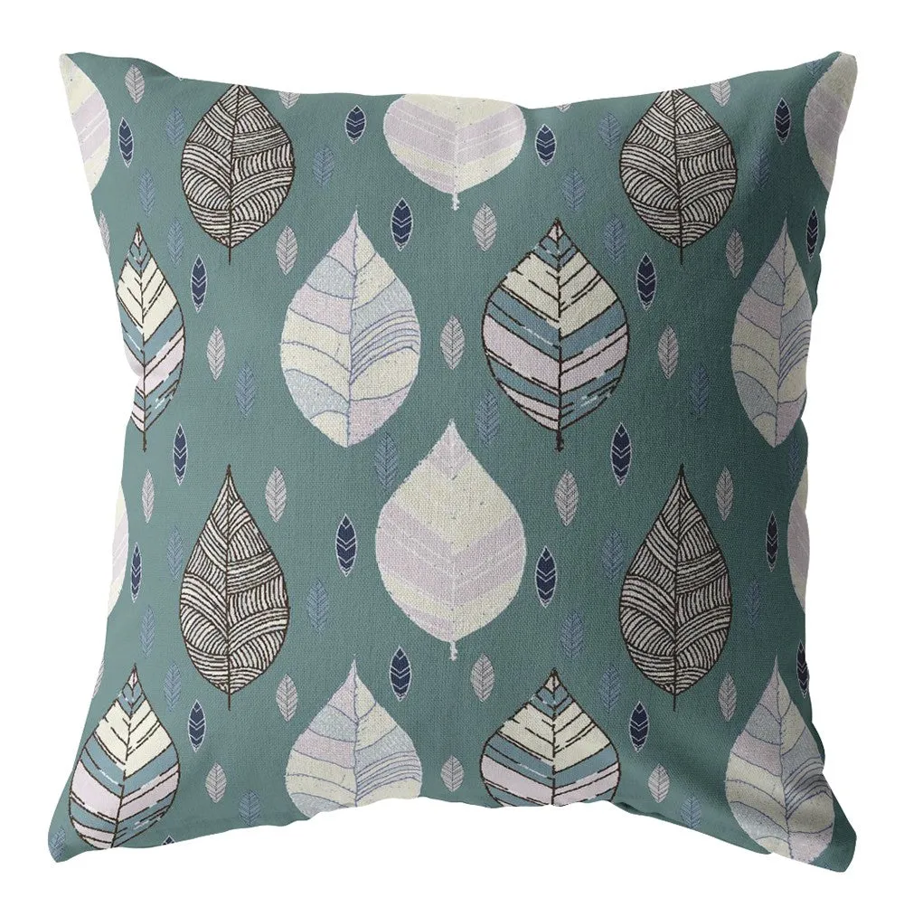 26” Pine Green Leaves Indoor Outdoor Zippered Throw Pillow