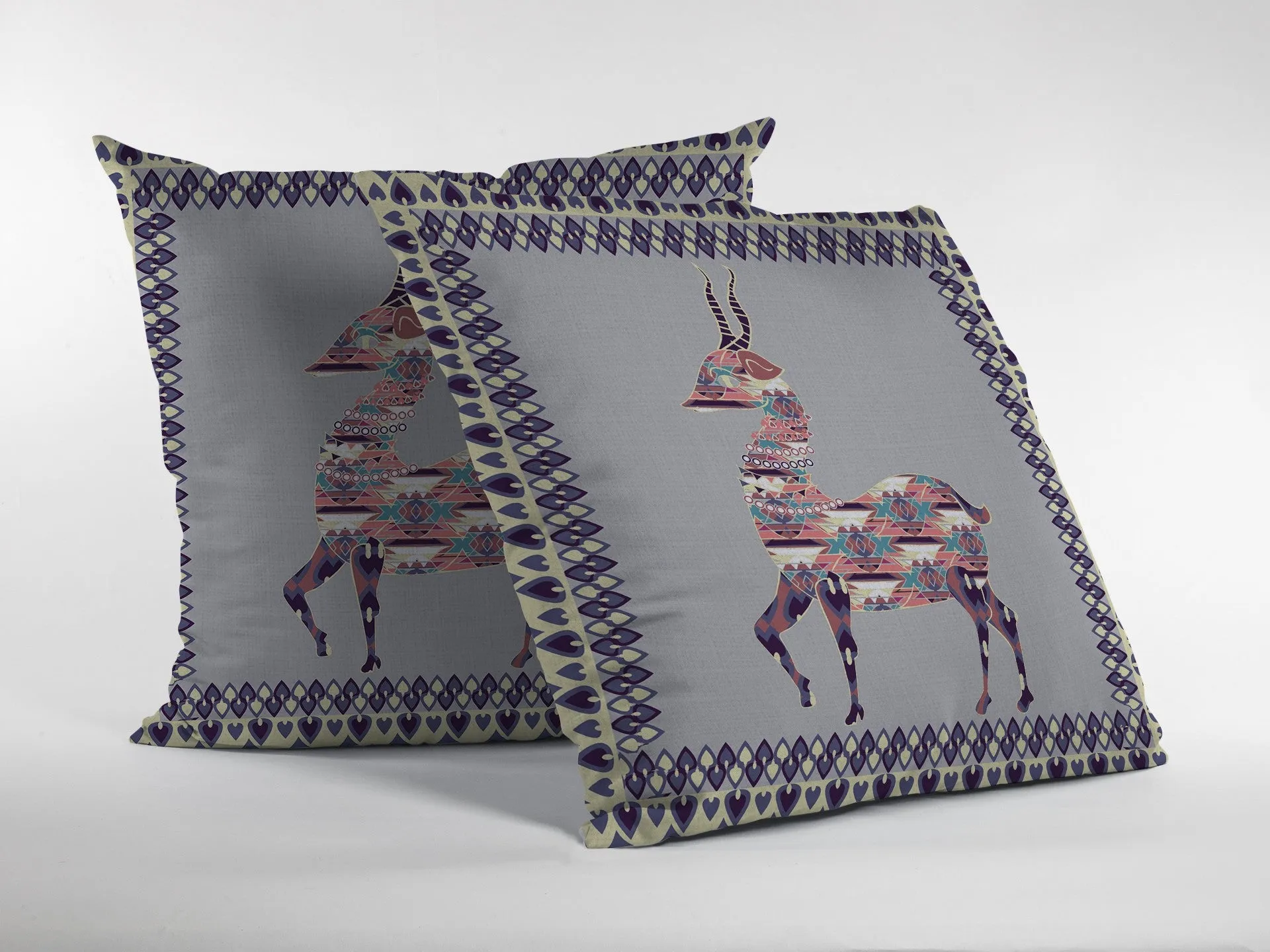 26" Purple Cream Boho Deer Indoor Outdoor Zippered Throw Pillow