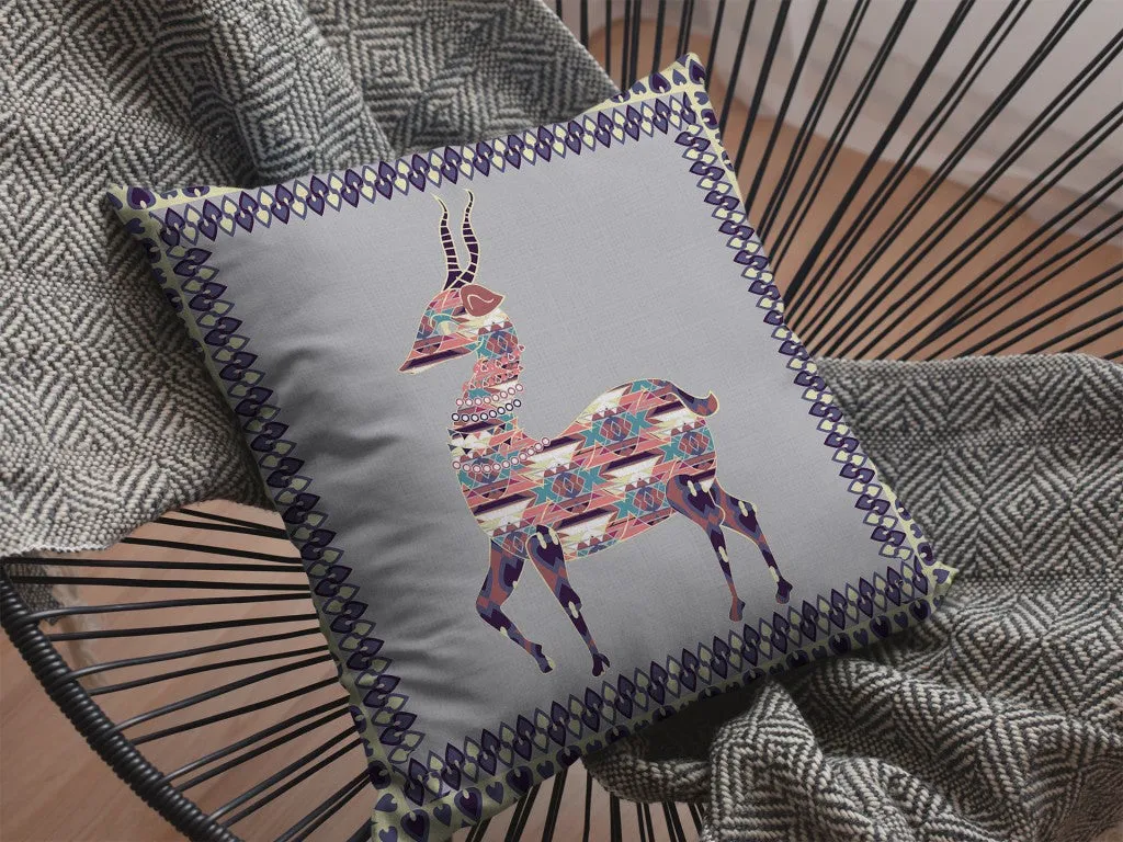 26" Purple Cream Boho Deer Indoor Outdoor Zippered Throw Pillow