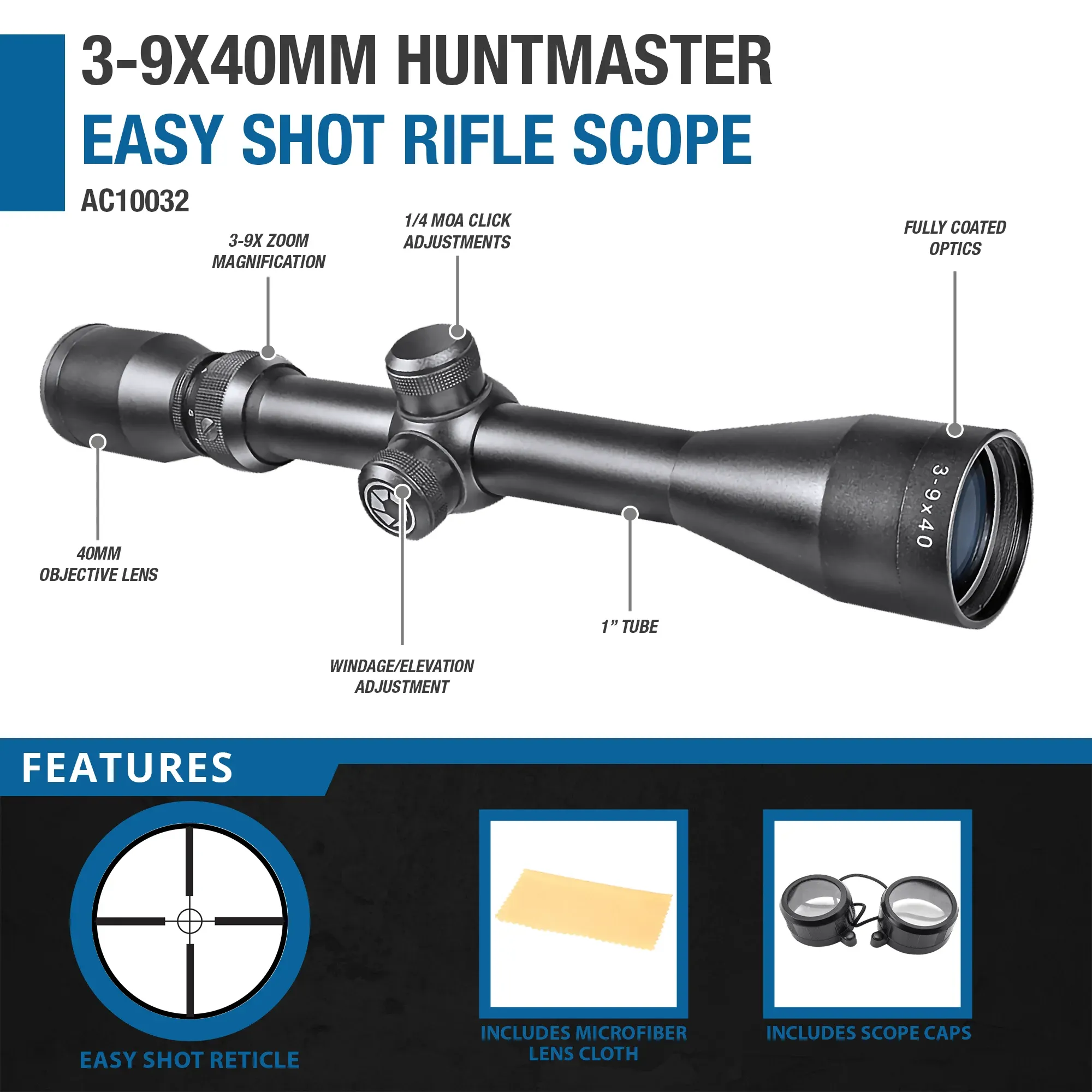 3-9x40mm Huntmaster Easy Shot Rifle Scope | AC10032