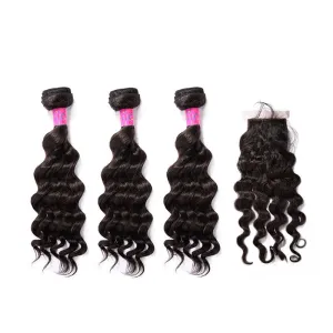 3 Bundles With a Silk Closure 4×4 Deep Wave Unprocessed Virgin Human Hair Extensions