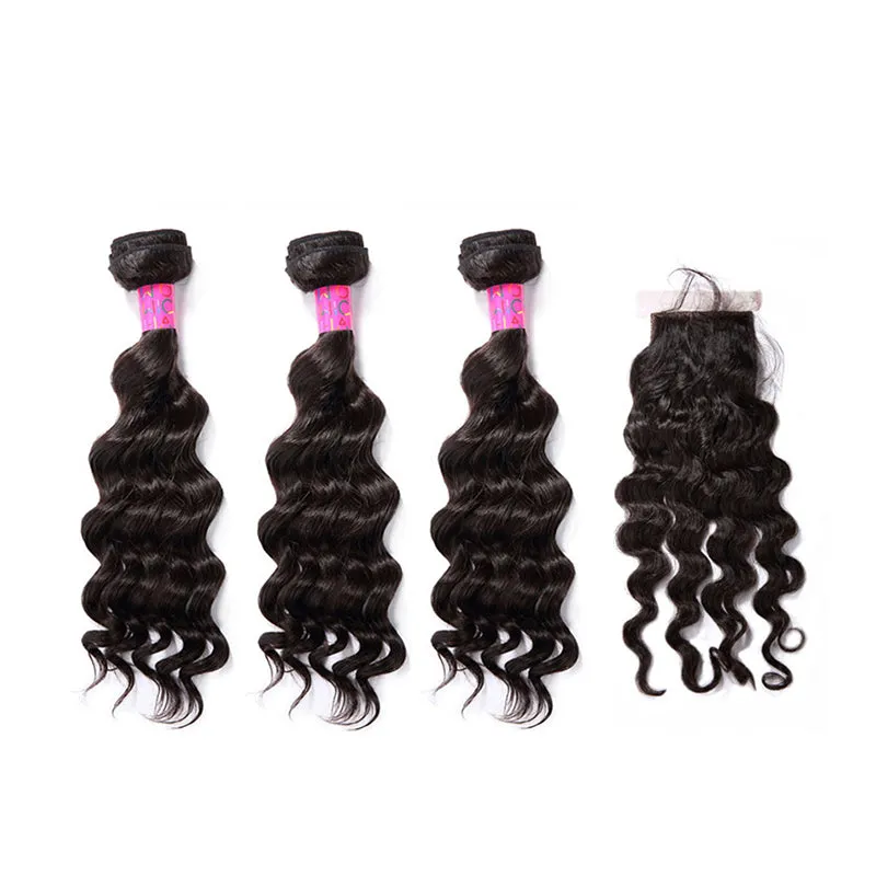 3 Bundles With a Silk Closure 4×4 Deep Wave Unprocessed Virgin Human Hair Extensions