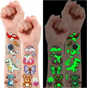 380 Styles (30 Sheets) Luminous Tattoos for Kids, Mixed Styles Temporary Tattoos Stickers with Mermaid/Dinosaur/Space/Pirate for Boys and Girls, Glow Party Supplies