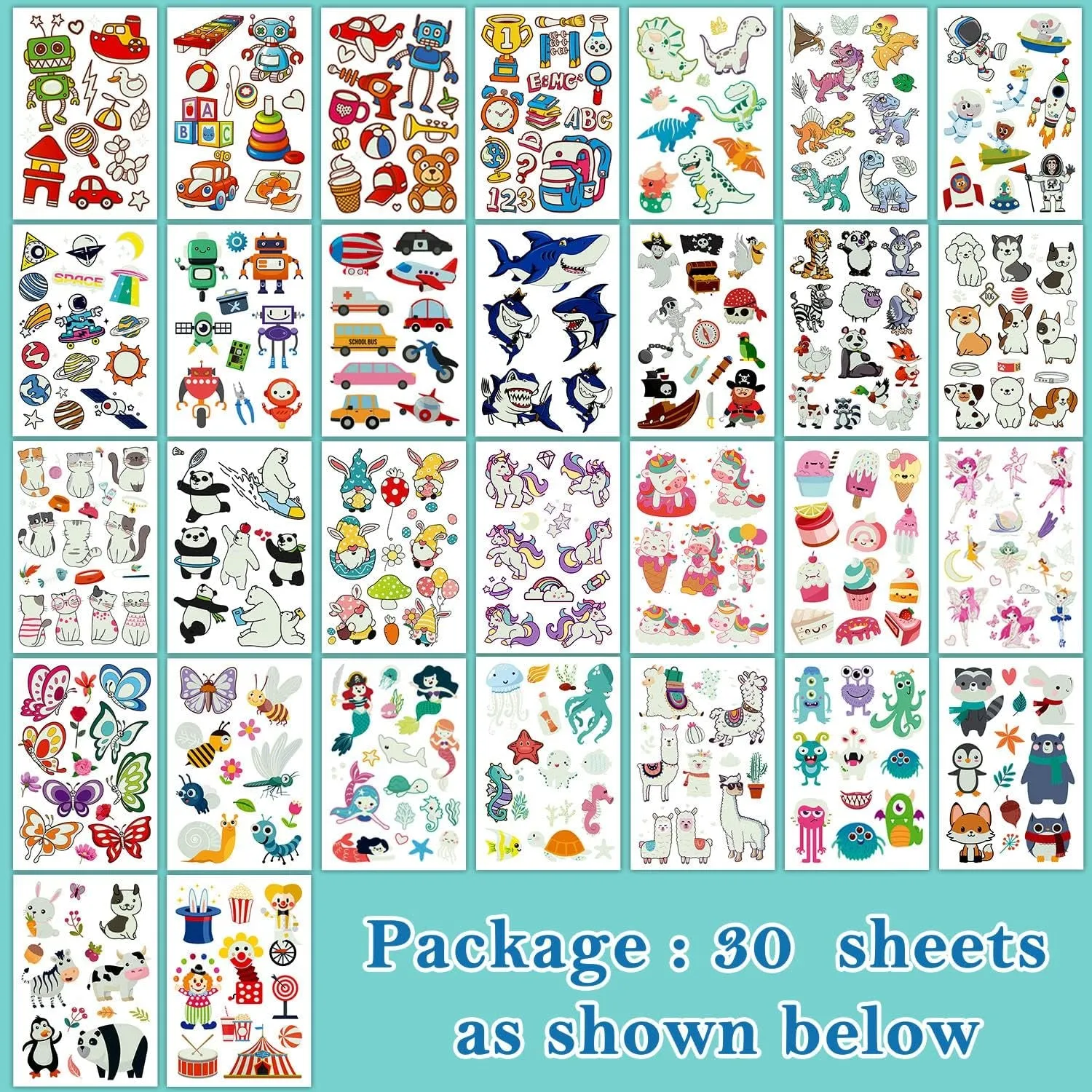 380 Styles (30 Sheets) Luminous Tattoos for Kids, Mixed Styles Temporary Tattoos Stickers with Mermaid/Dinosaur/Space/Pirate for Boys and Girls, Glow Party Supplies