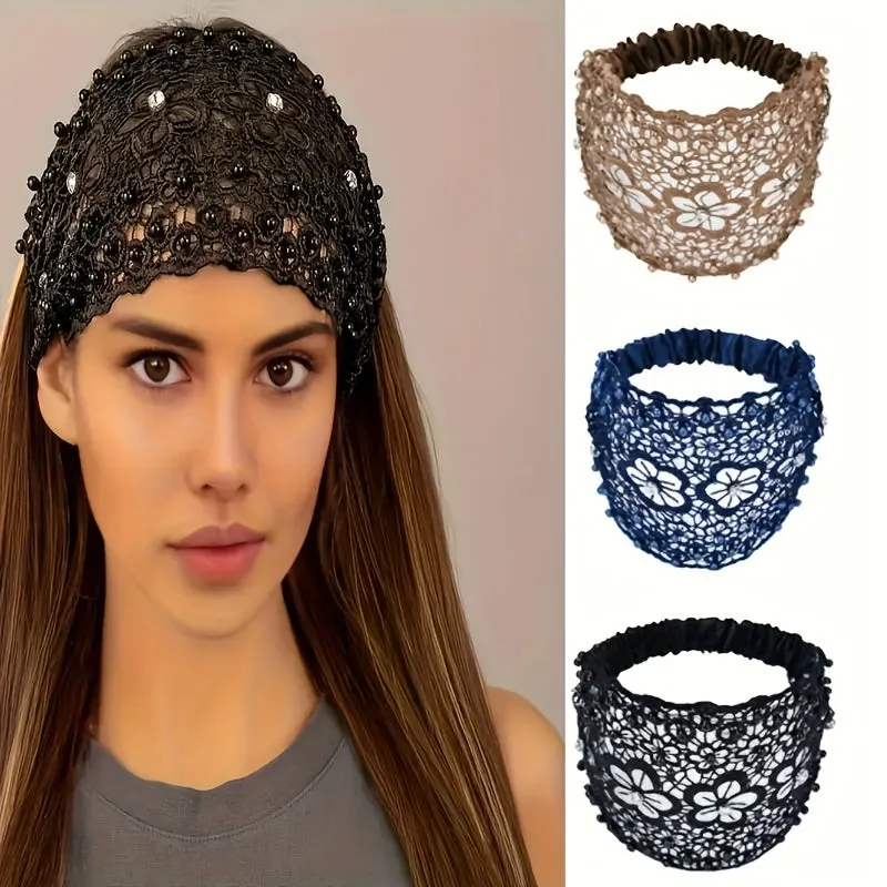 3pcs Set Elegant Floral Beaded Wide Cubidupi Headbands