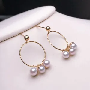 4.0-5.0 mm Japanese White Baby Akoya Circle of Jade Flower Pearl Earrings