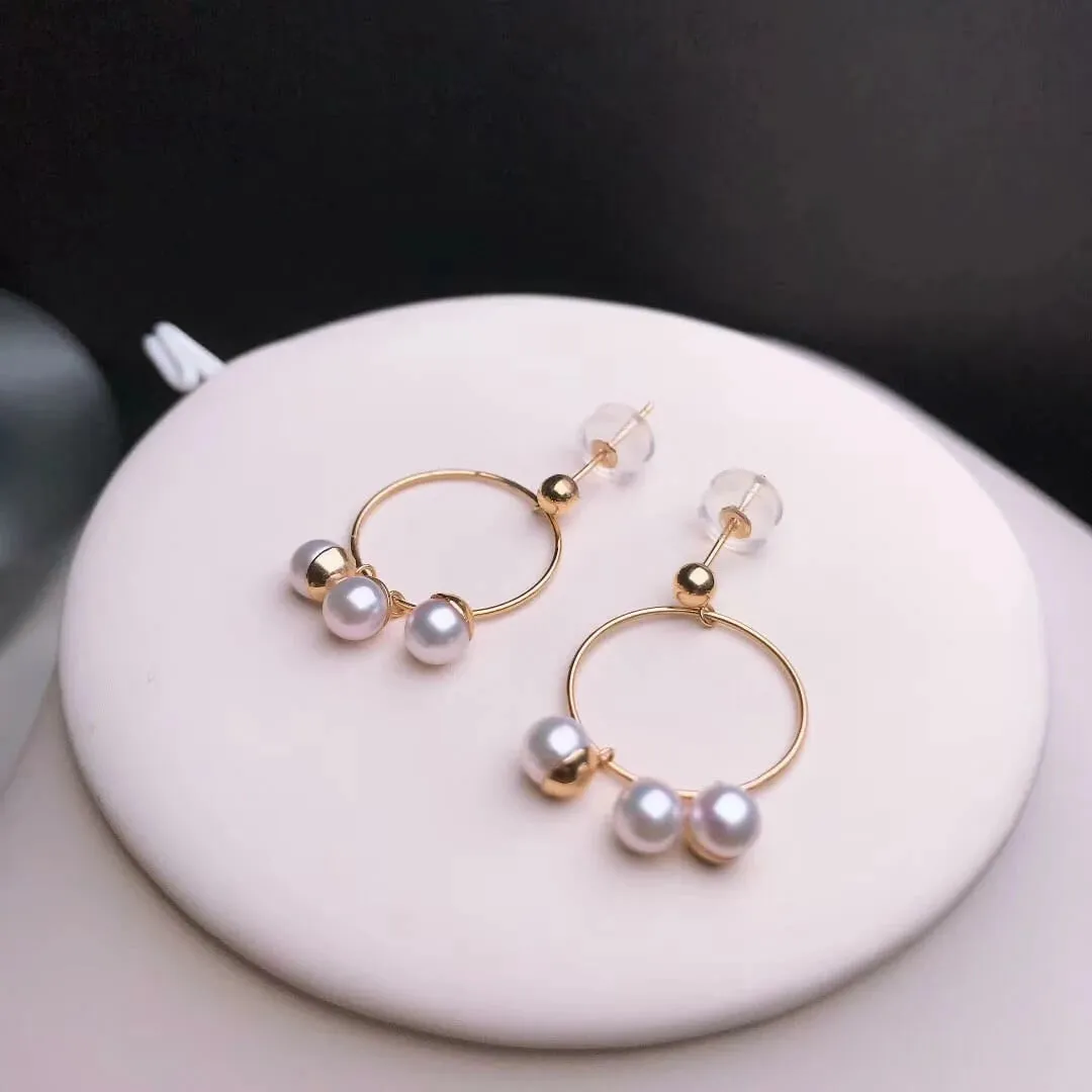 4.0-5.0 mm Japanese White Baby Akoya Circle of Jade Flower Pearl Earrings