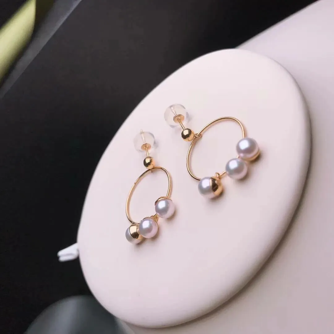 4.0-5.0 mm Japanese White Baby Akoya Circle of Jade Flower Pearl Earrings