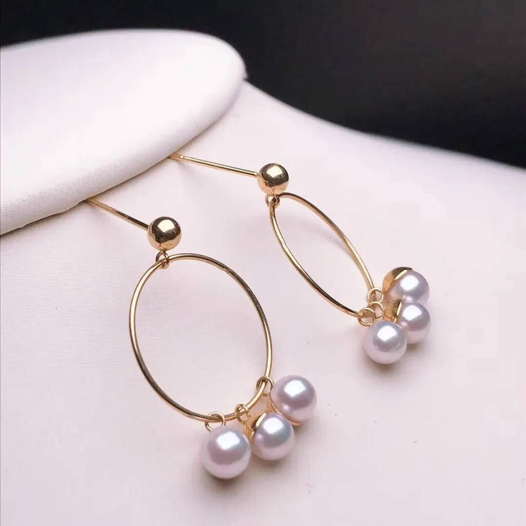 4.0-5.0 mm Japanese White Baby Akoya Circle of Jade Flower Pearl Earrings