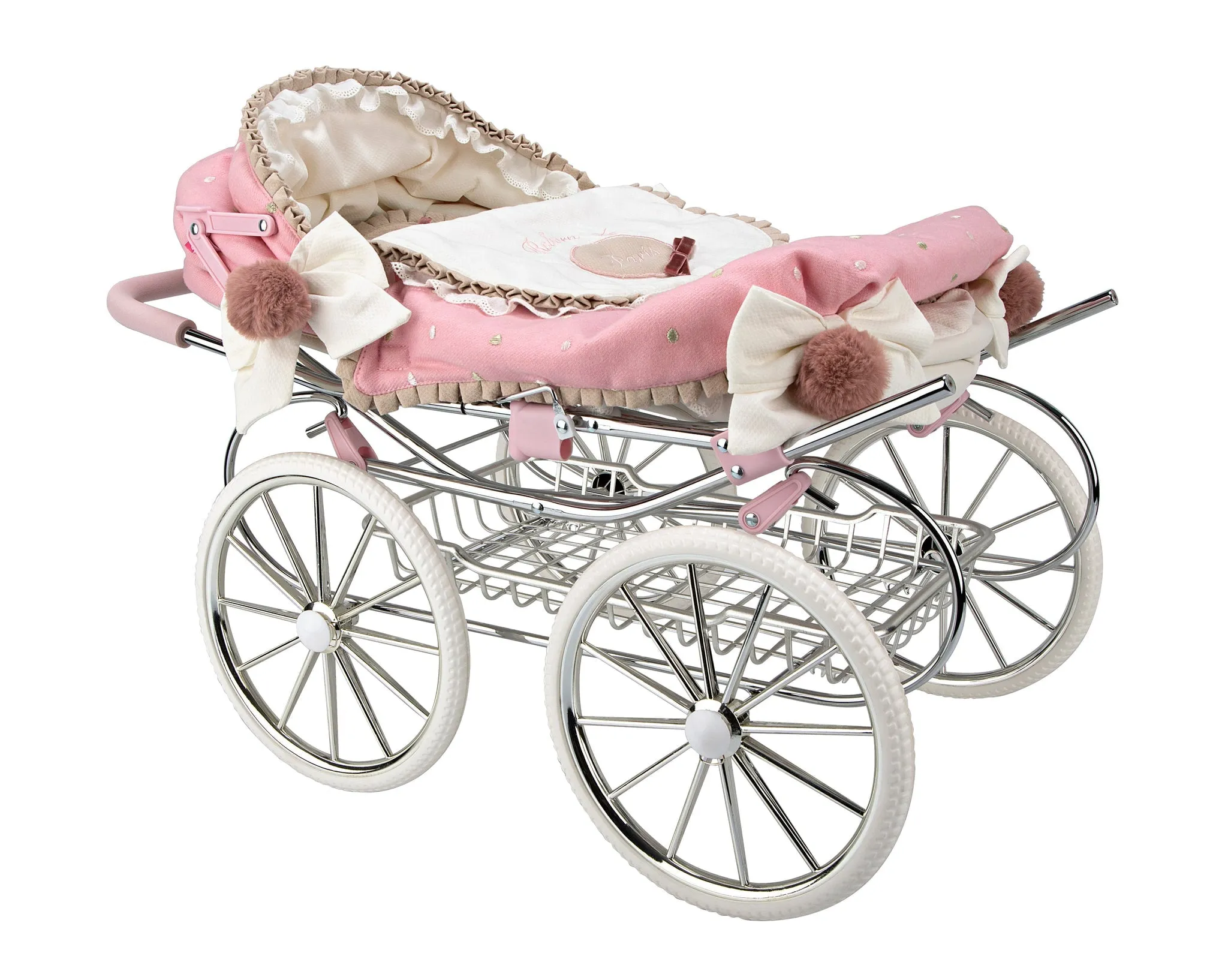 40820 Arias Pink & Ivory Frill Paris Tall Pram 2x1 (over 5's to age 10)