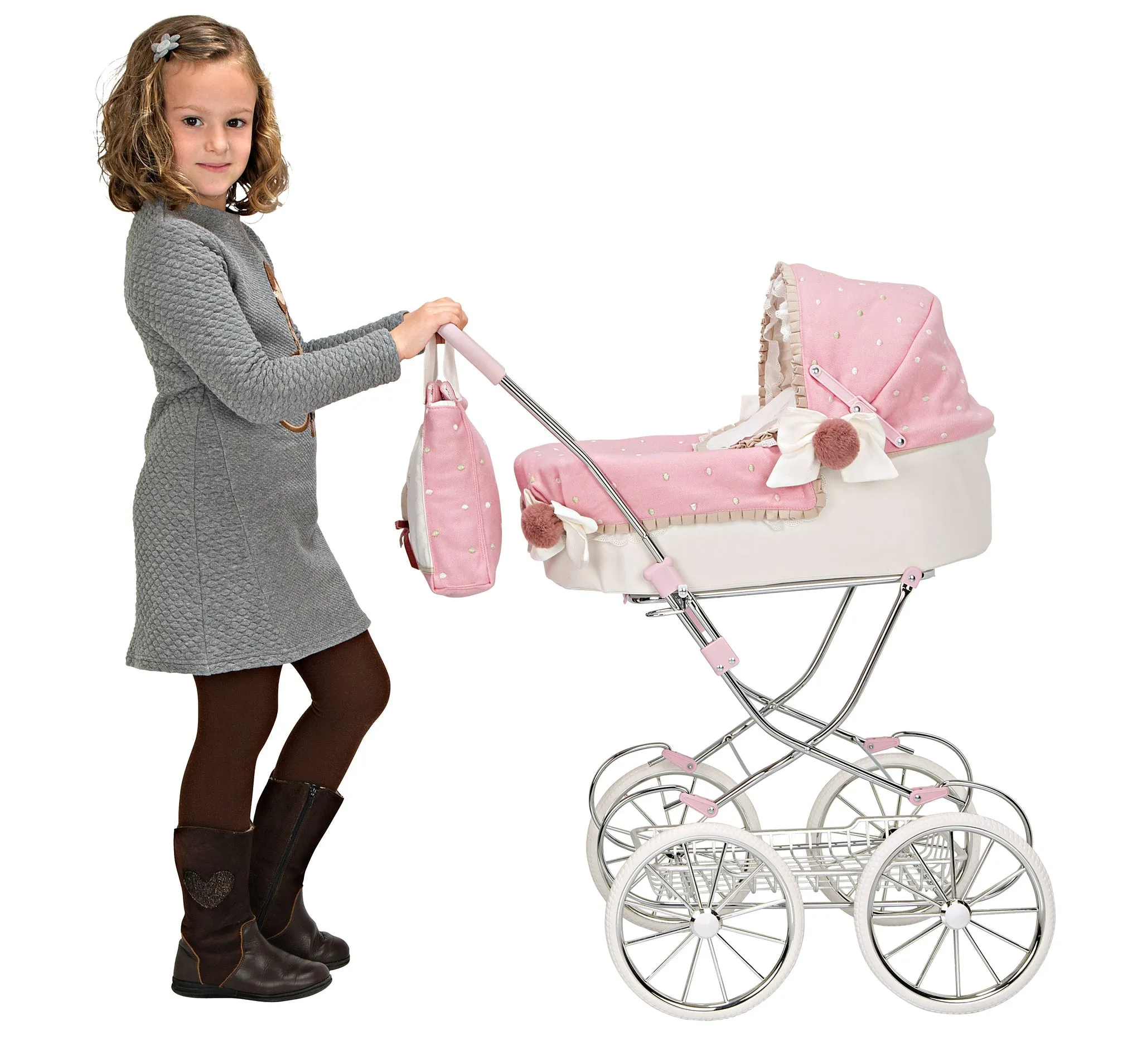 40820 Arias Pink & Ivory Frill Paris Tall Pram 2x1 (over 5's to age 10)