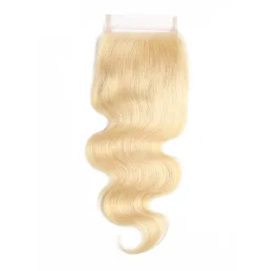 4x4 Transparent Lace Closure Body Wave 613 Honey Blonde 100 Human Hair Free Part Closure