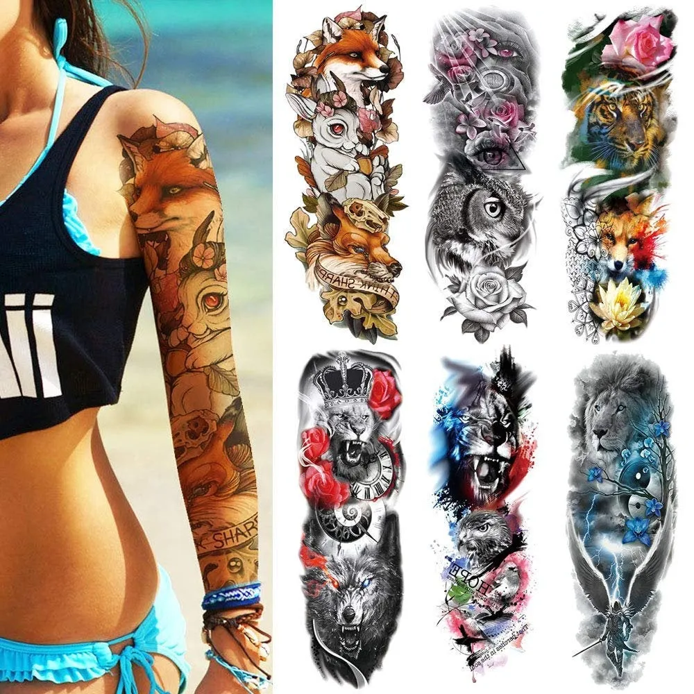 6 Full Arm 6 x 18" Sheets Waterproof Fake Tattoo Temporary Realistic Waterproof Full Arm Fake Tattoo Totems Can Also Use for DIY Crafting