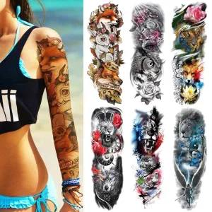 6 Full Arm 6 x 18" Sheets Waterproof Fake Tattoo Temporary Realistic Waterproof Full Arm Fake Tattoo Totems Can Also Use for DIY Crafting