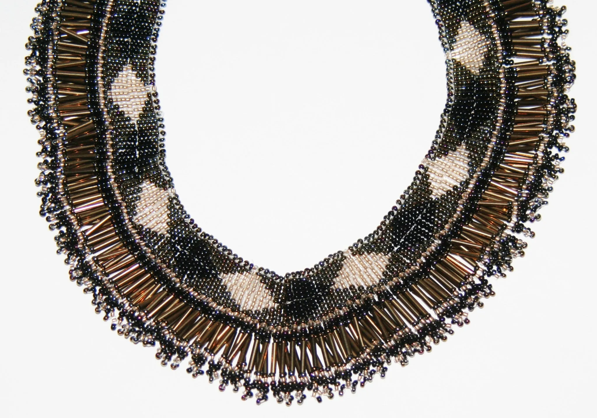 African Princess Beaded Choker Necklace Silver Gray Gold Black